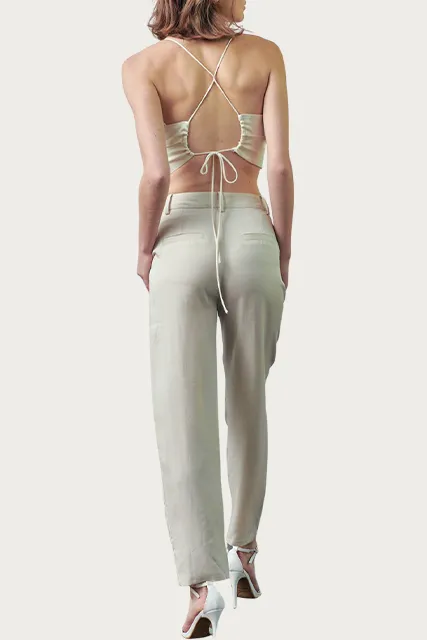 PLEATED HIGH-RISE LINEN-BLEND PANTS