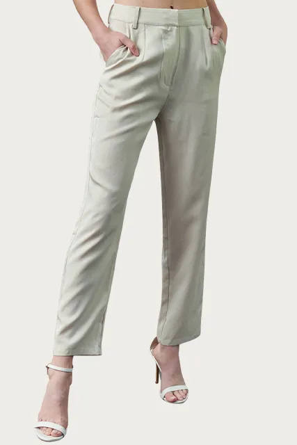 PLEATED HIGH-RISE LINEN-BLEND PANTS