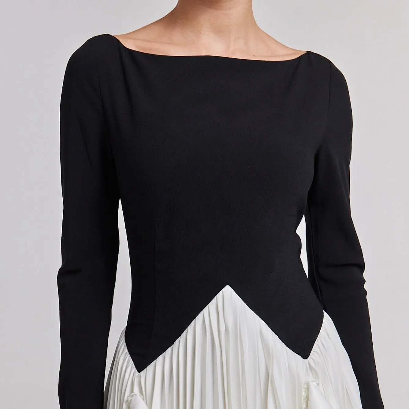 Pleated Skirt Crepe Maxi Dress
