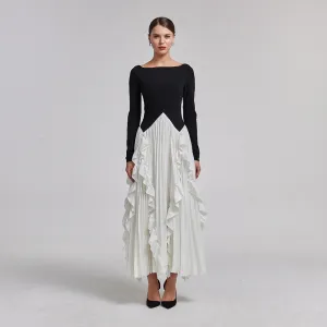 Pleated Skirt Crepe Maxi Dress