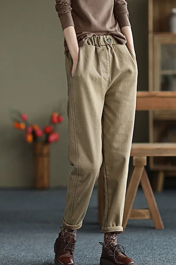 Plus Fleece Simple Cargo Pants