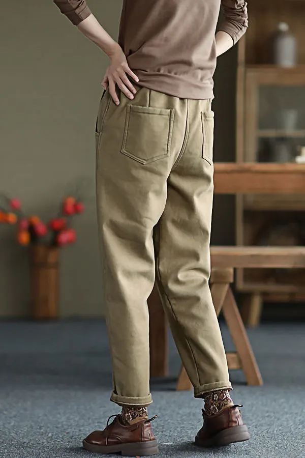 Plus Fleece Simple Cargo Pants