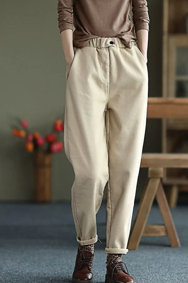 Plus Fleece Simple Cargo Pants