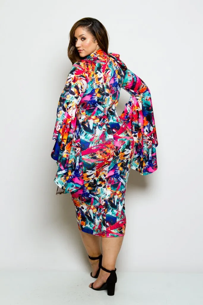 Plus Size Bell Sleeve Sexy Bodycon Dress