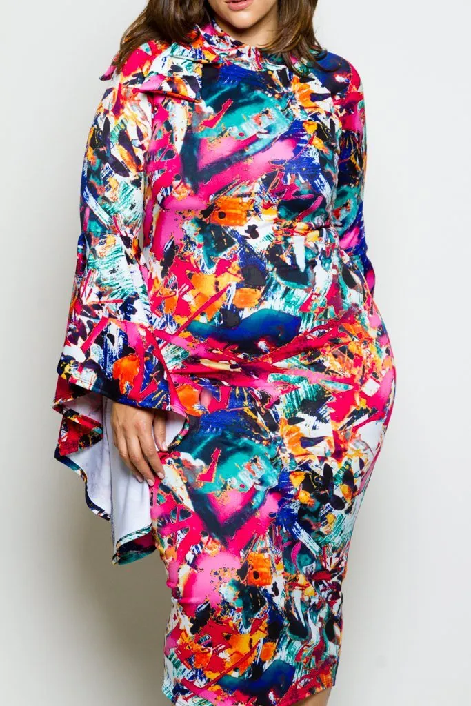 Plus Size Bell Sleeve Sexy Bodycon Dress