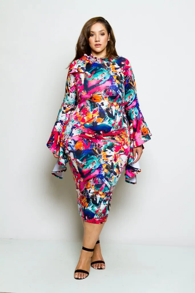 Plus Size Bell Sleeve Sexy Bodycon Dress
