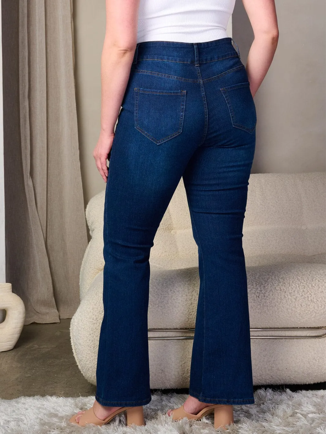 PLUS SIZE BUTTON CLOSURE DENIM BELL LEGS JEANS