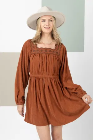 PLUS SIZE Embroidery Neck Corduroy Mini