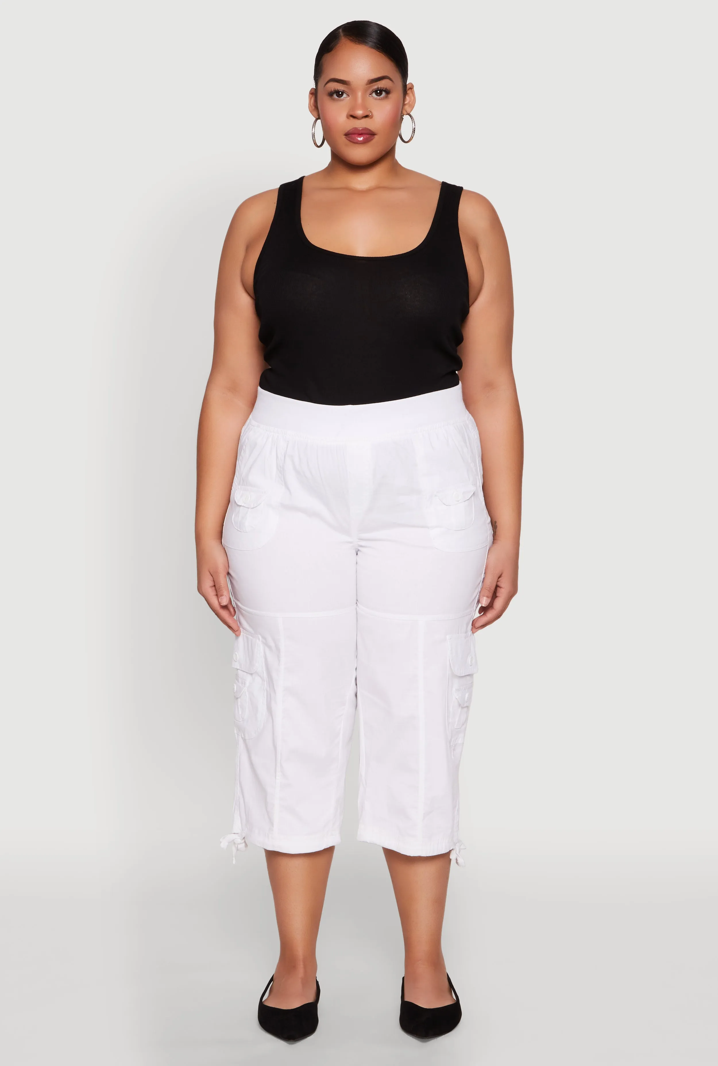 Plus Size High Waisted Cargo Capri Pants