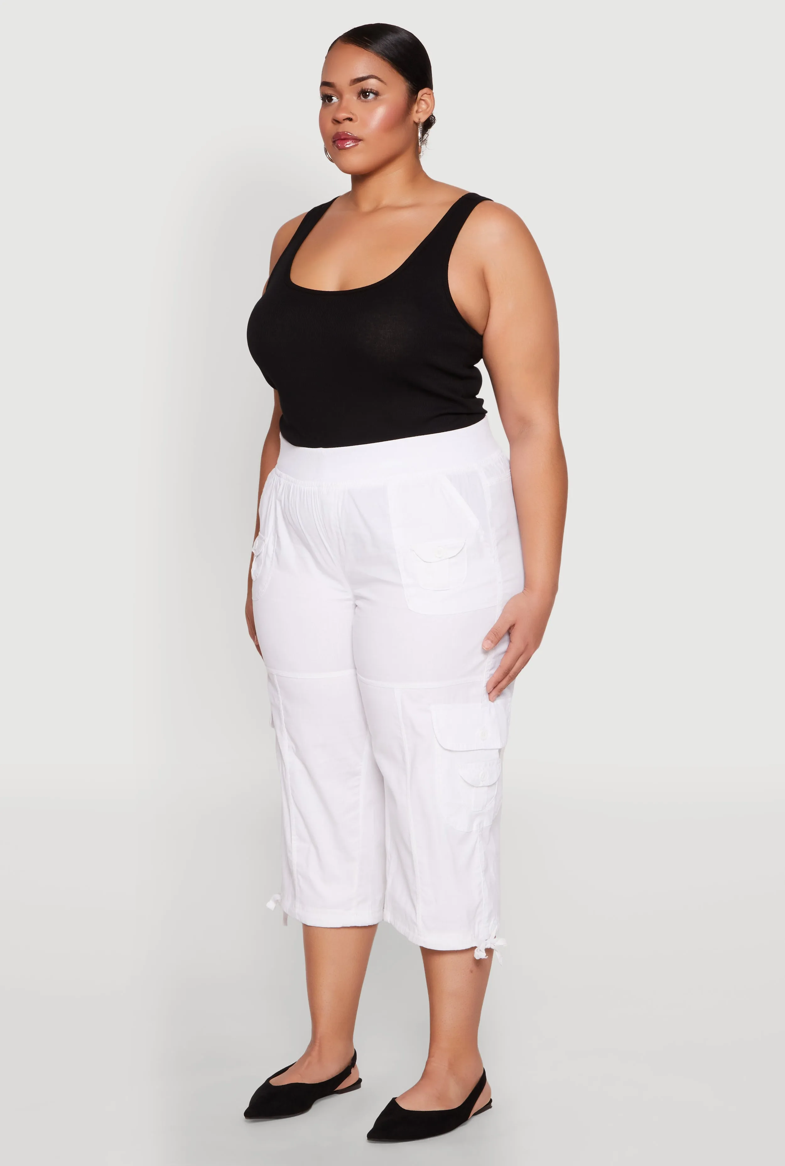 Plus Size High Waisted Cargo Capri Pants