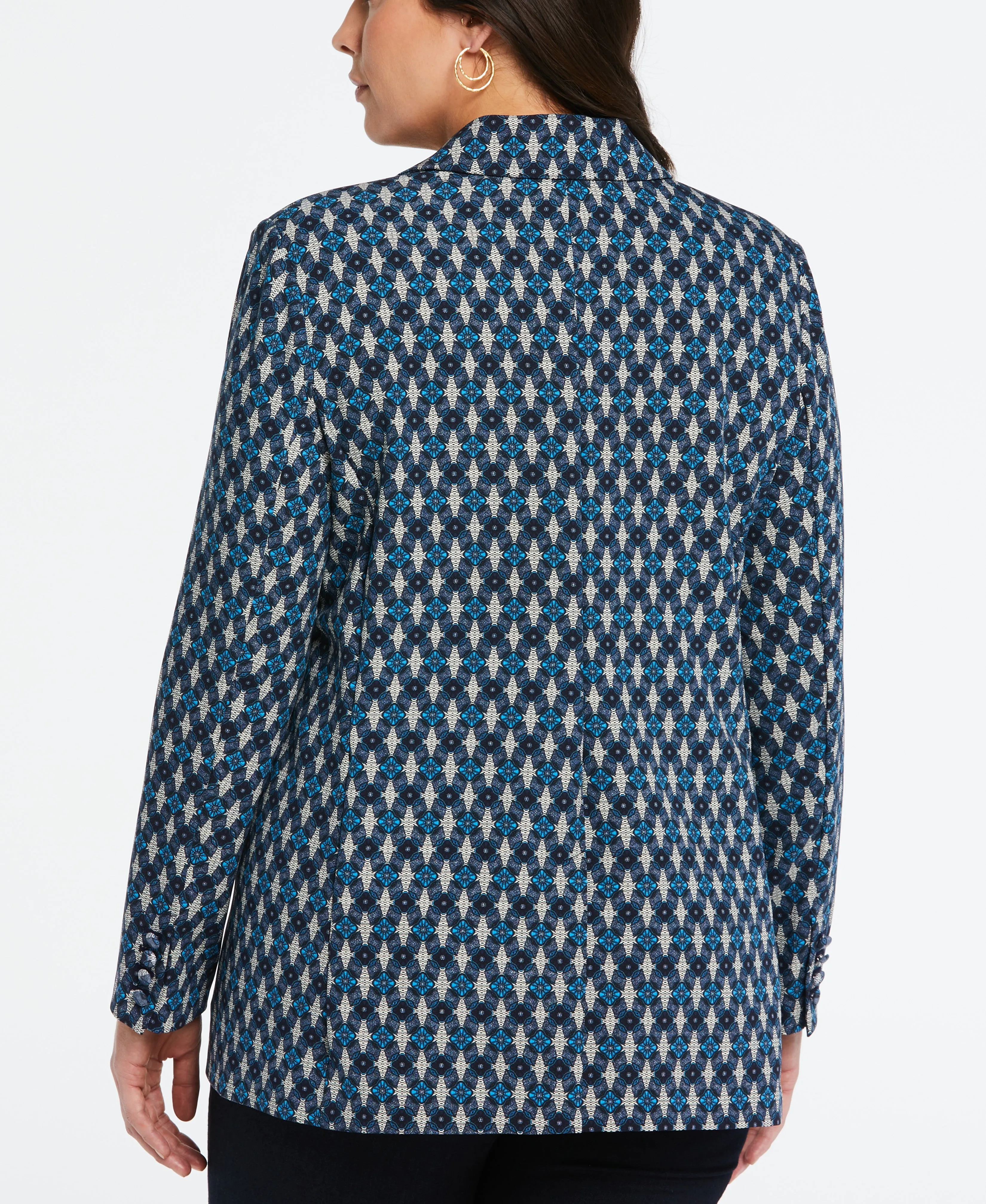 Plus Size Lined Medallion Print Single Breasted Blazer