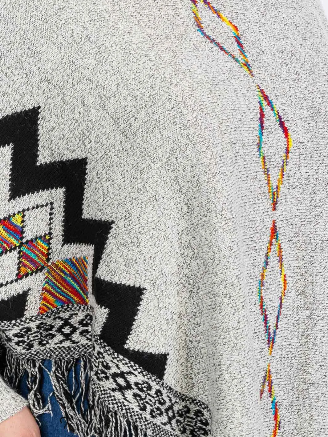 PLUS SIZE LONG SLEEVES PULLOVER COLORBLOCK PRINTED PONCHO