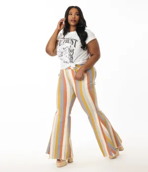 Plus Size Multicolor Striped Western Denim Bell Bottoms