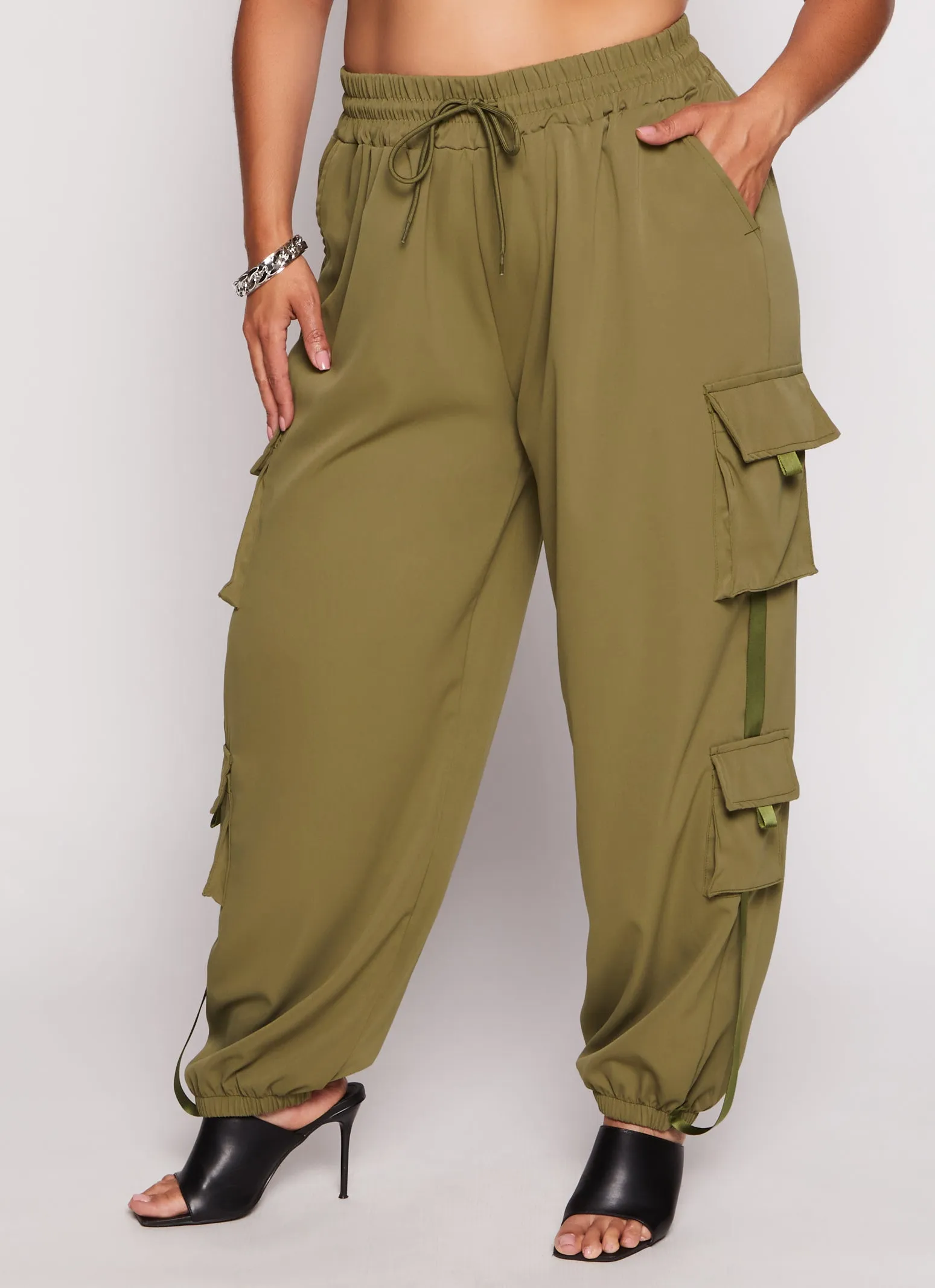 Plus Size Poplin Drawstring Cargo Pants