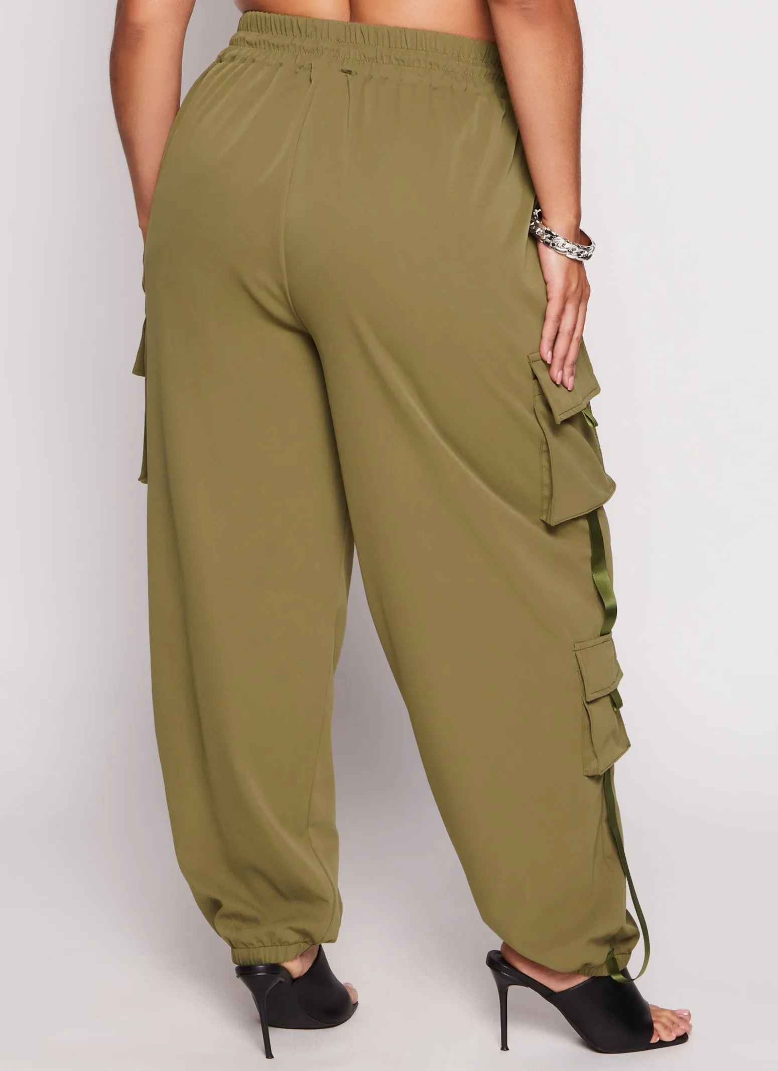 Plus Size Poplin Drawstring Cargo Pants