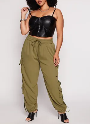 Plus Size Poplin Drawstring Cargo Pants