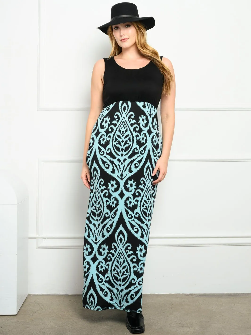 PLUS SIZE  PRINT WITH POCKETS MAXI DRESS