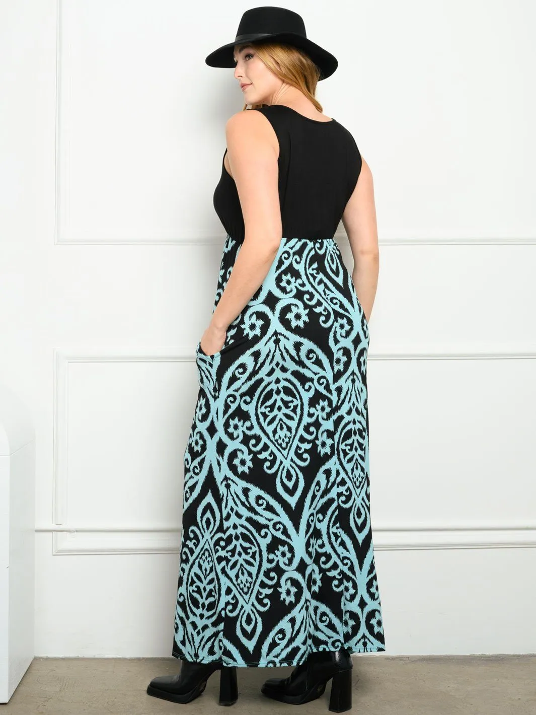 PLUS SIZE  PRINT WITH POCKETS MAXI DRESS