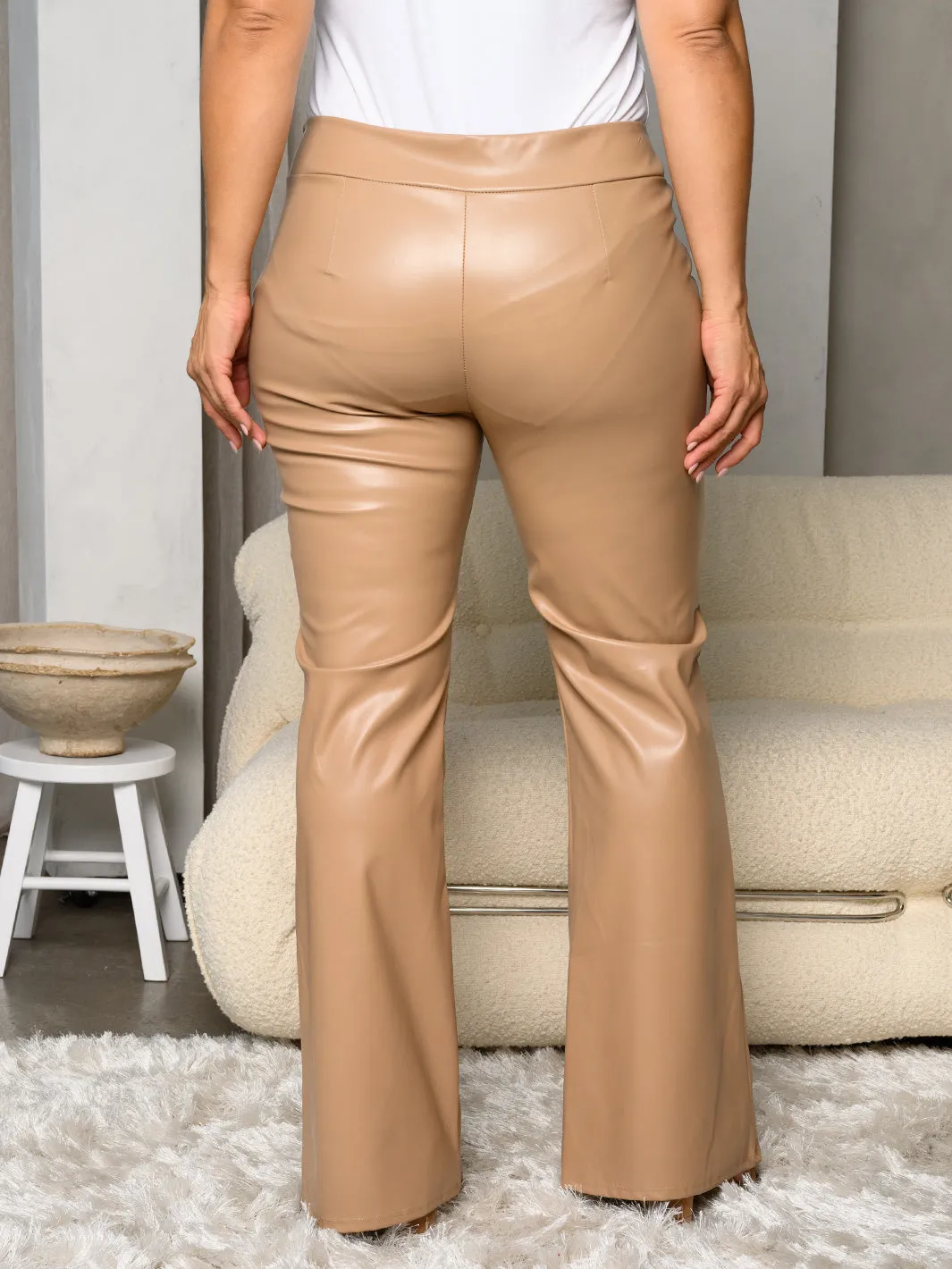 PLUS SIZE PU PLEATHER BELL BOTTOMS PANTS