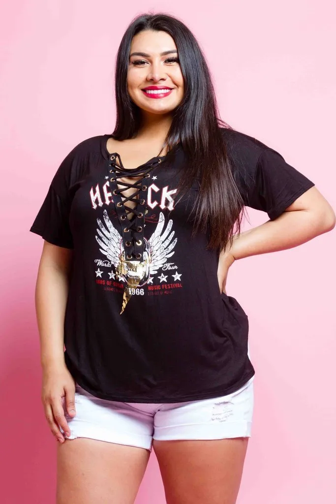 Plus Size Sexy Lace Up Band Shirt