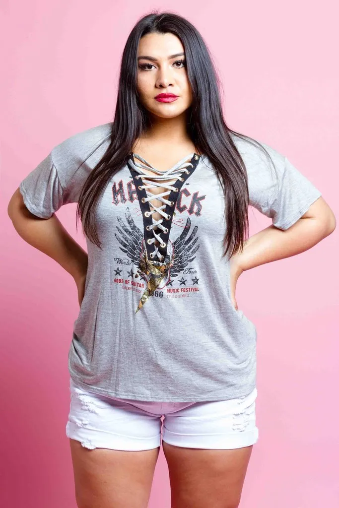 Plus Size Sexy Lace Up Band Shirt