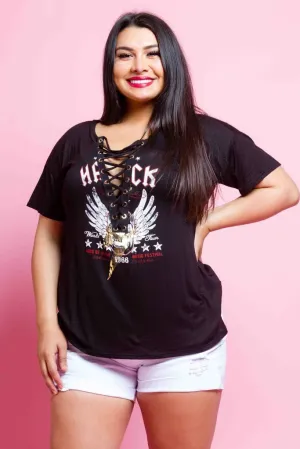 Plus Size Sexy Lace Up Band Shirt
