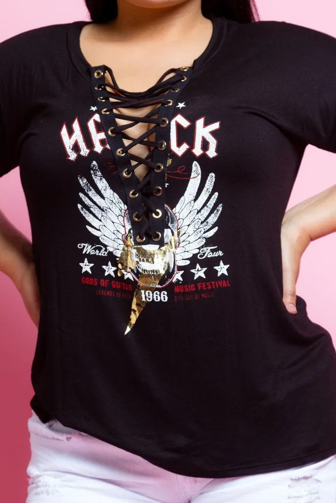 Plus Size Sexy Lace Up Band Shirt