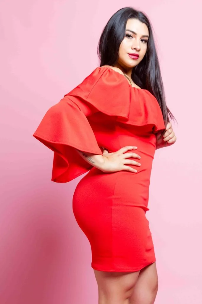 Plus Size Sexy Off Shoulder Bell Sleeve Dress