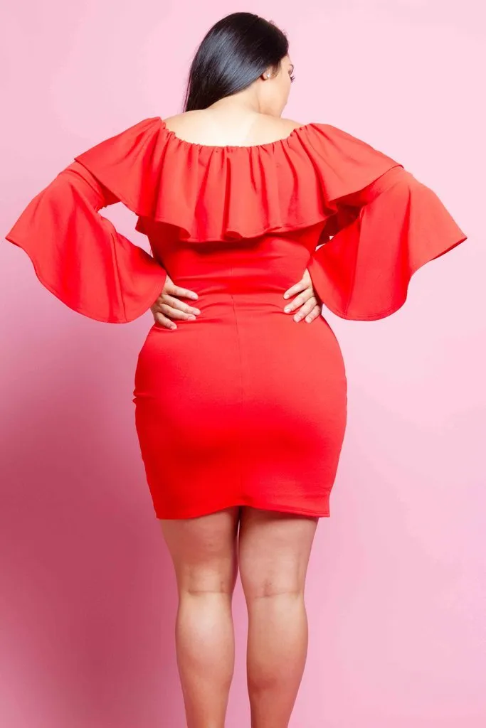 Plus Size Sexy Off Shoulder Bell Sleeve Dress