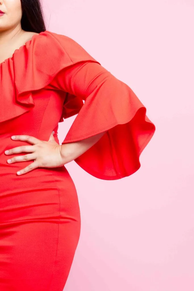 Plus Size Sexy Off Shoulder Bell Sleeve Dress