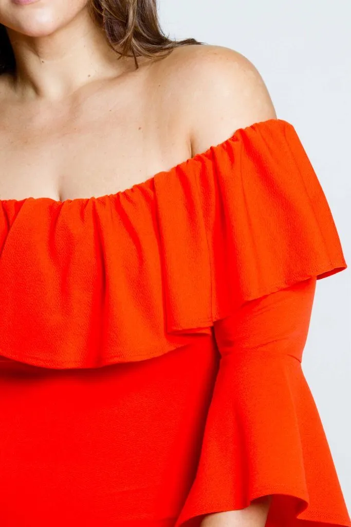 Plus Size Sexy Off Shoulder Dress with Bell Sleeves