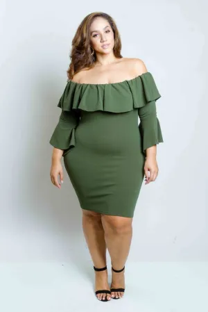 Plus Size Sexy Off Shoulder Dress with Bell Sleeves