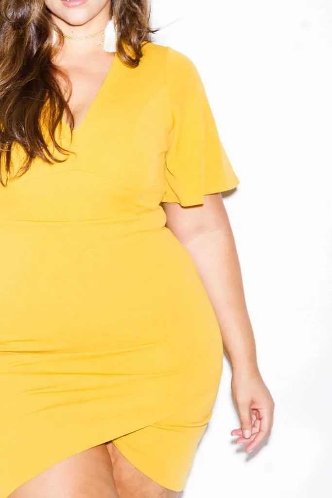 Plus Size Solid Bell Sleeve Overlap Dress [SALE]