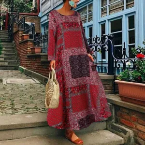 Plus Sizes Linen Long Sleeves Midi Dresses