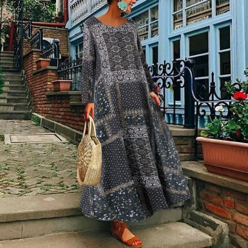 Plus Sizes Linen Long Sleeves Midi Dresses