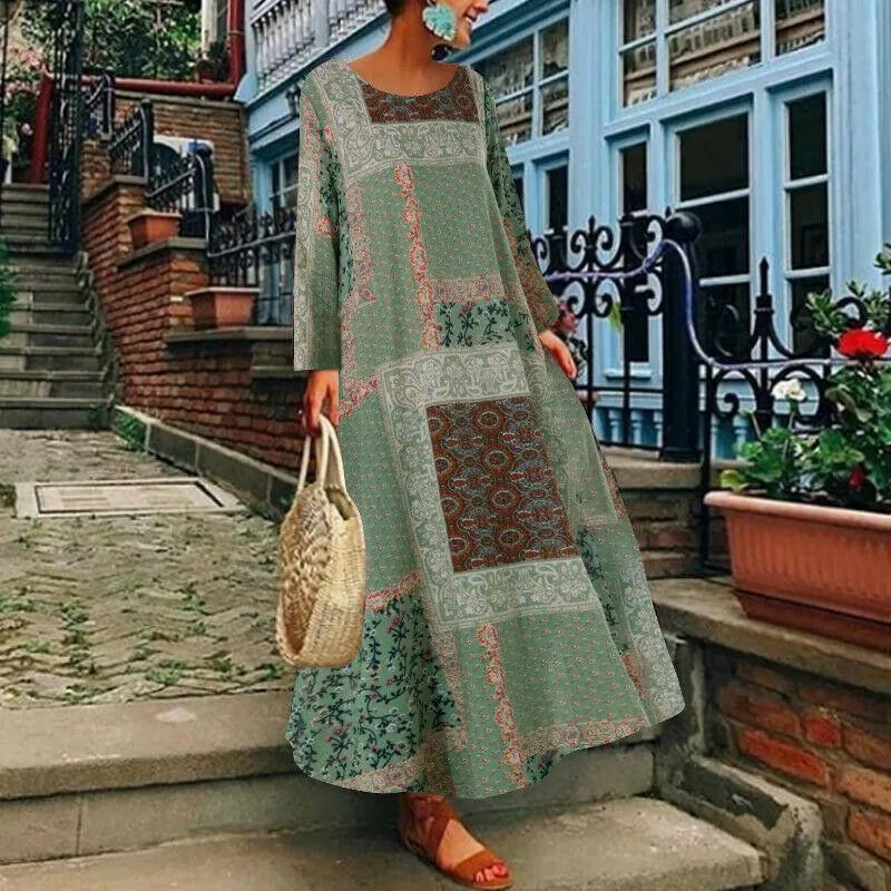 Plus Sizes Linen Long Sleeves Midi Dresses