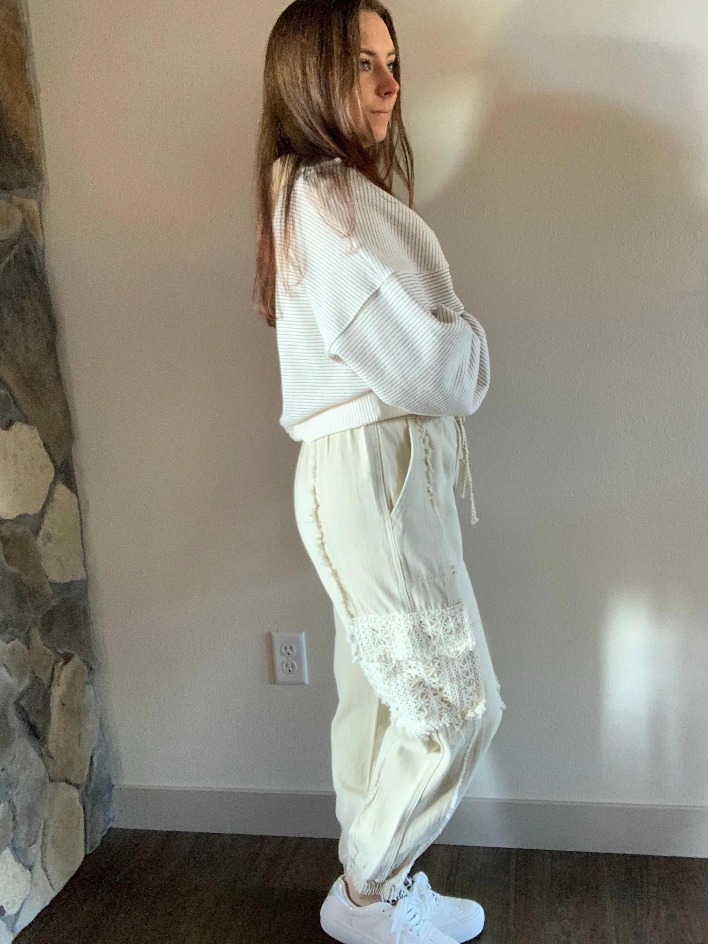 pol beige crochet mix joggers
