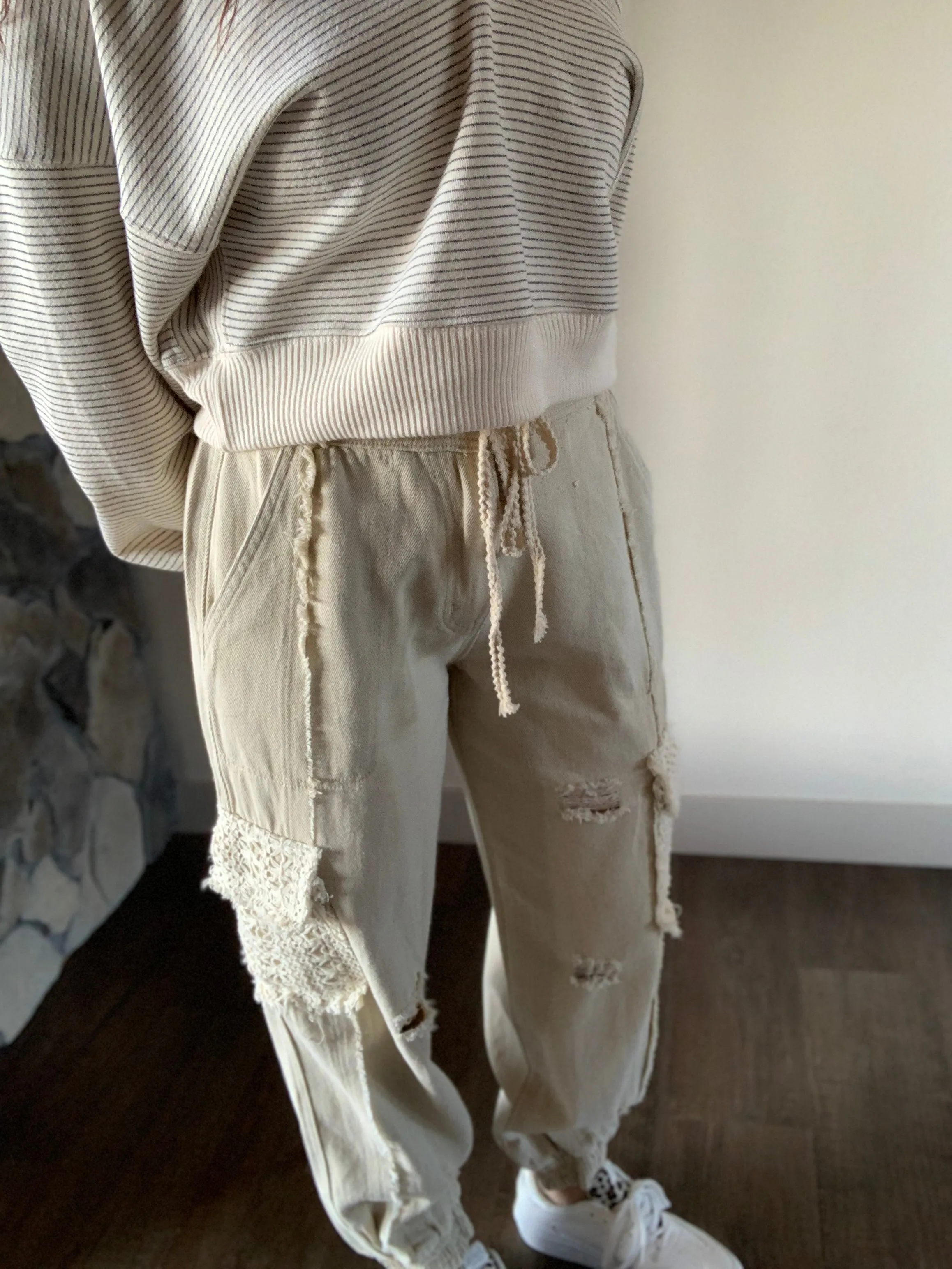 pol beige crochet mix joggers