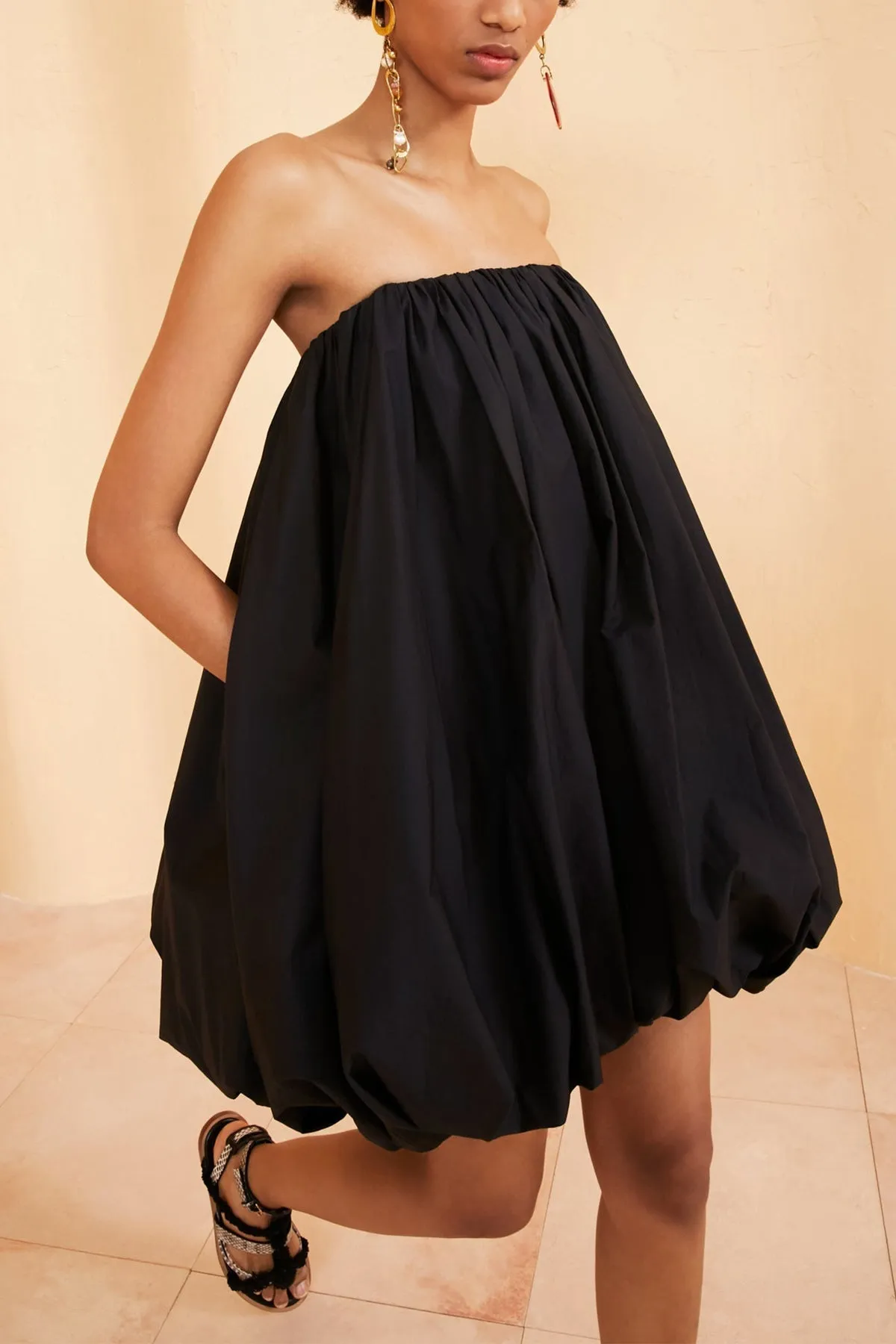 Polline Strapless Mini Dress in Noir