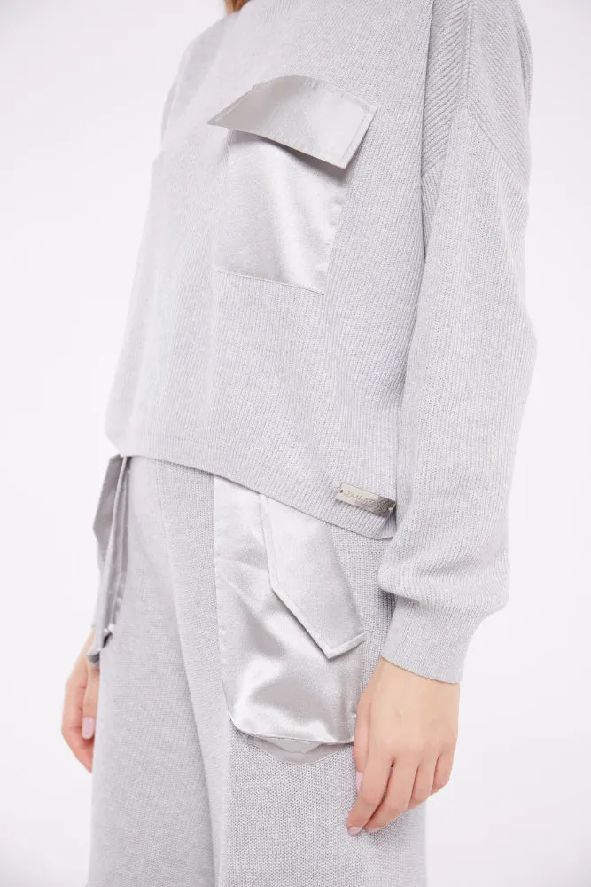 Polo Neck Sweater with Satin Pocket in Ash