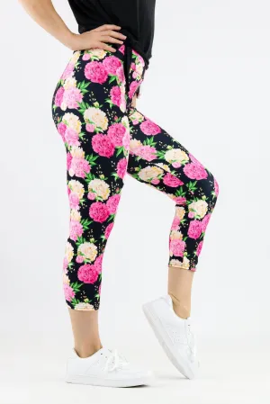 Pretty Peonies - Casual Capri Leggings