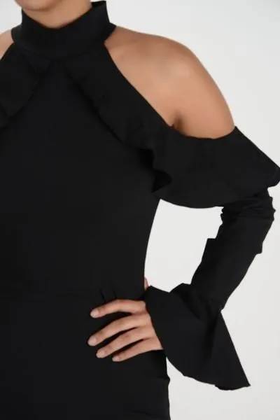 Pretty Ruffles Mock Neckline Plus Size Dress