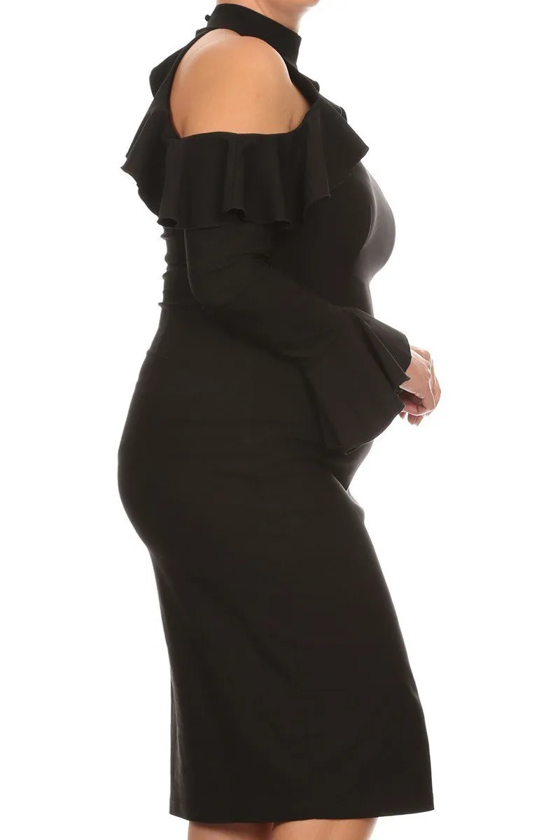 Pretty Ruffles Mock Neckline Plus Size Dress