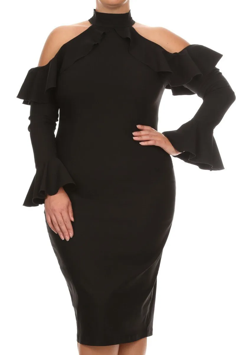 Pretty Ruffles Mock Neckline Plus Size Dress