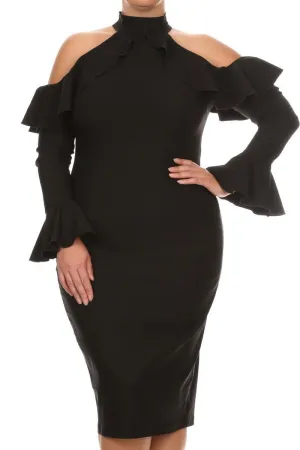 Pretty Ruffles Mock Neckline Plus Size Dress