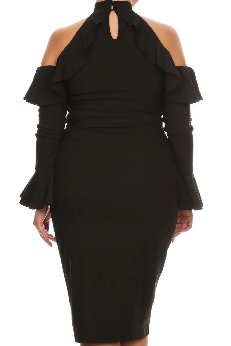 Pretty Ruffles Mock Neckline Plus Size Dress