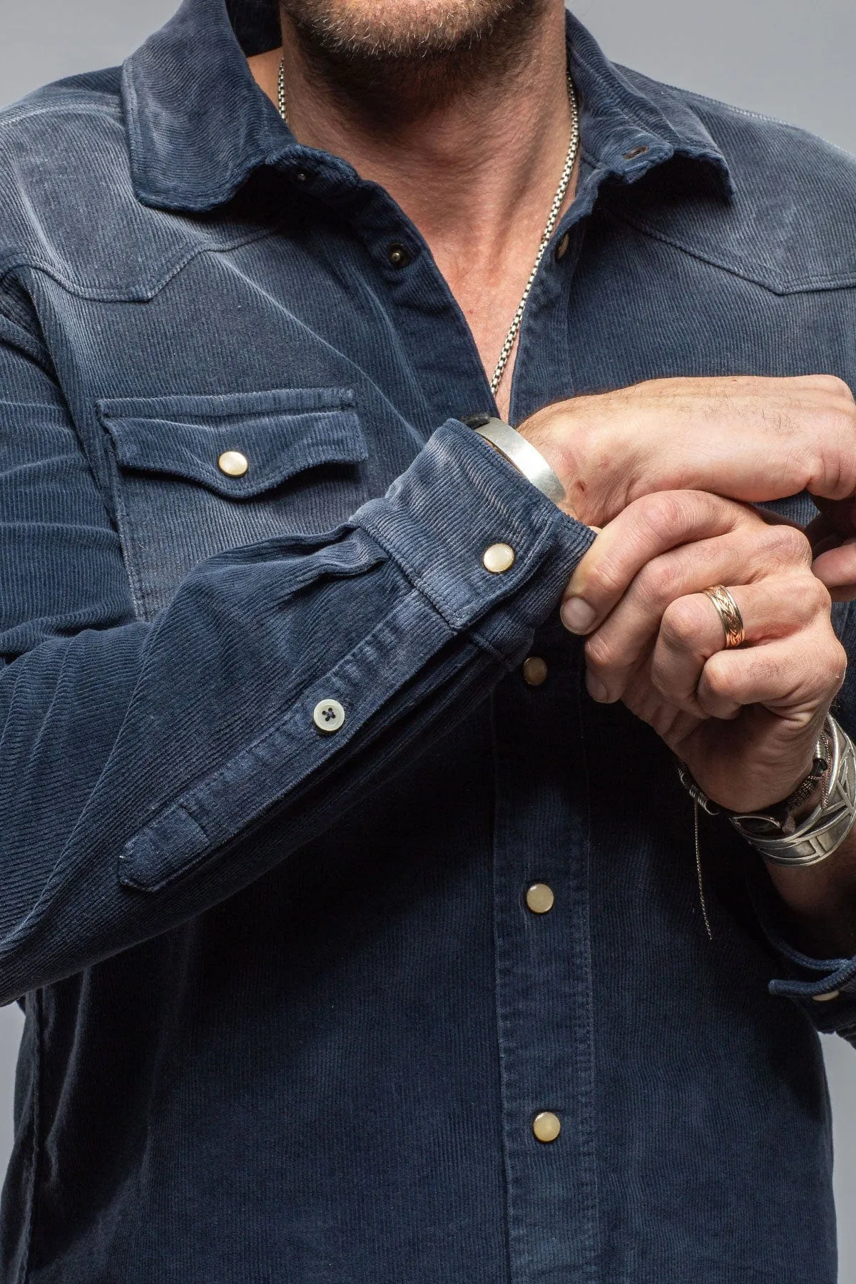Prime Western Corduroy Snap Shirt In Navy