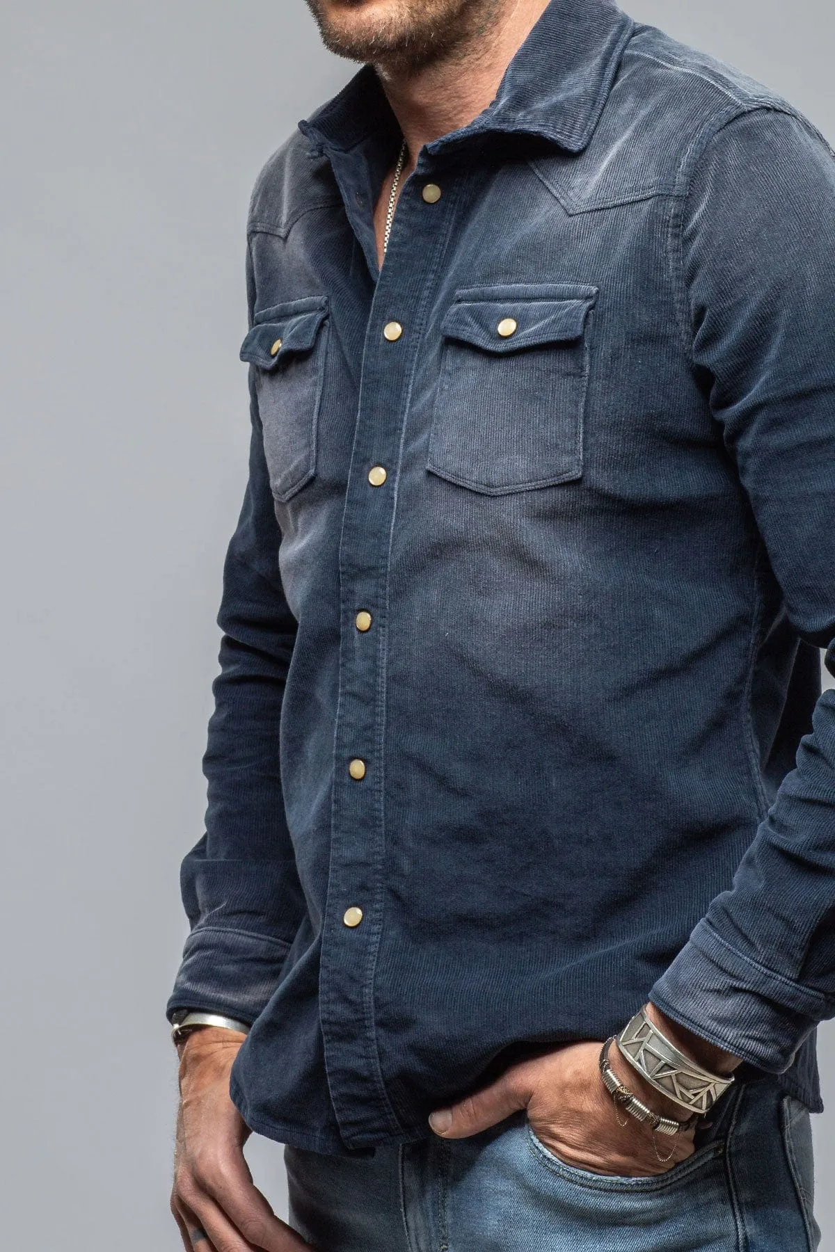 Prime Western Corduroy Snap Shirt In Navy
