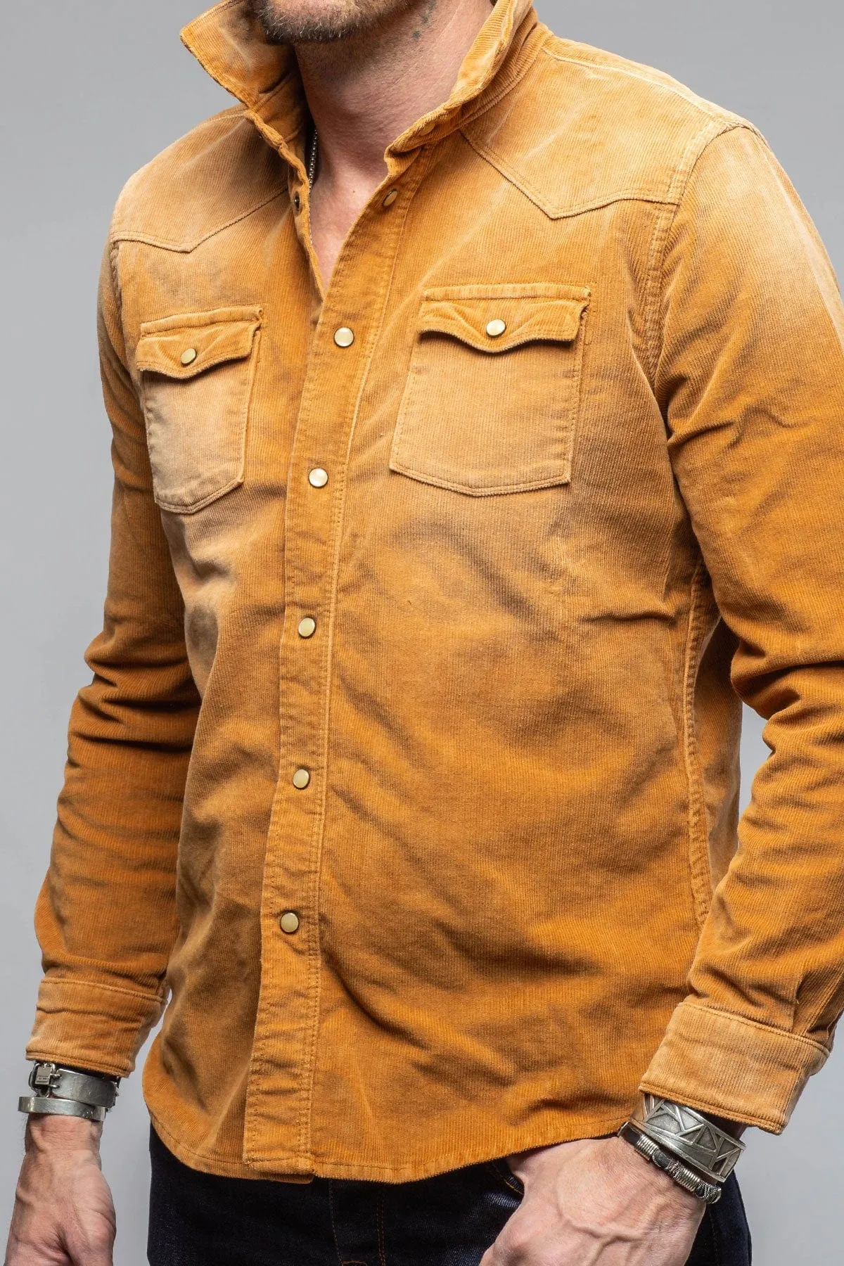 Prime Western Corduroy Snap Shirt In Papaya