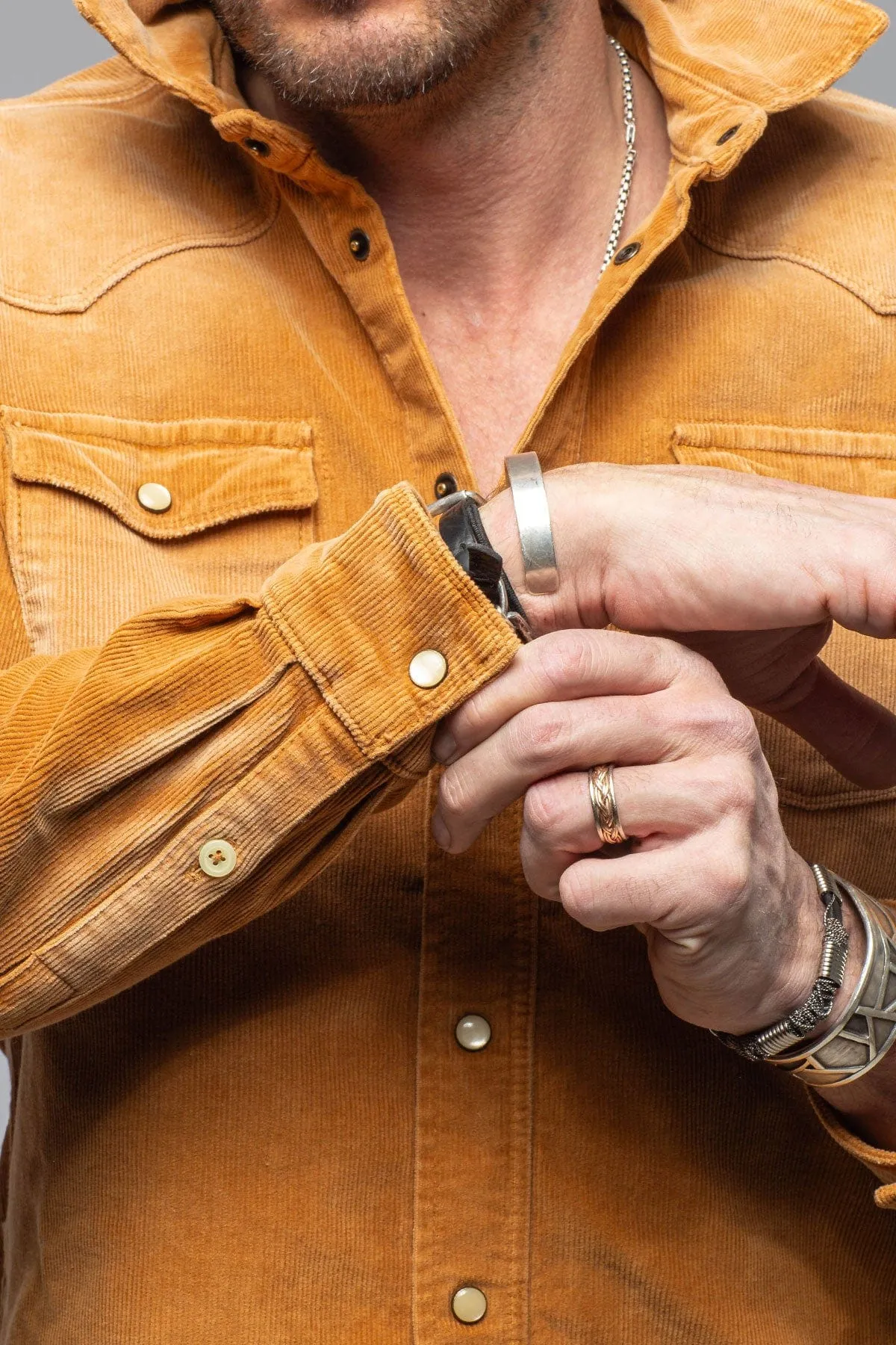 Prime Western Corduroy Snap Shirt In Papaya